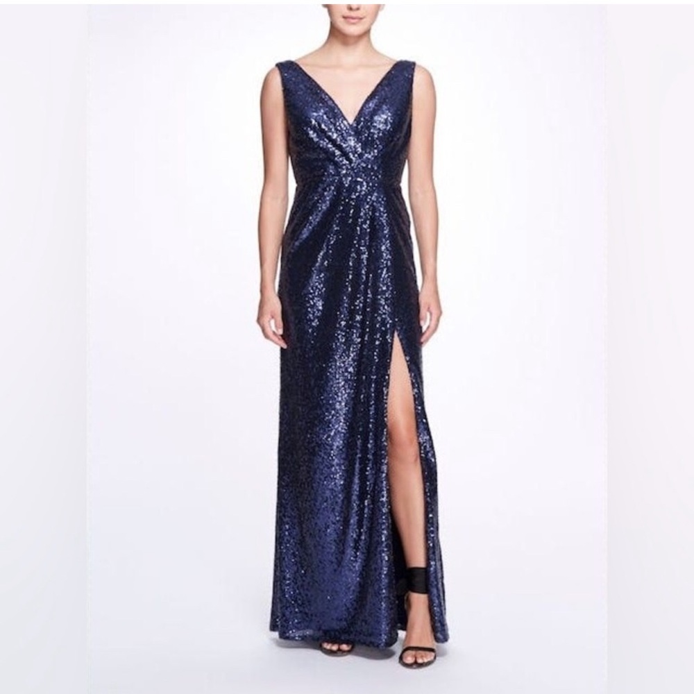 MARCHESA NOTTE BRIDESMAID**Elegant Navy Sequin Evening Gown***US 6 $385 NWT - Picture 2 of 7